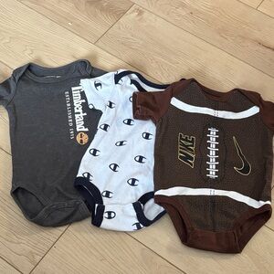 Nike, Champion, and Timberland Kids One Piece Set - Brown, Gray, White